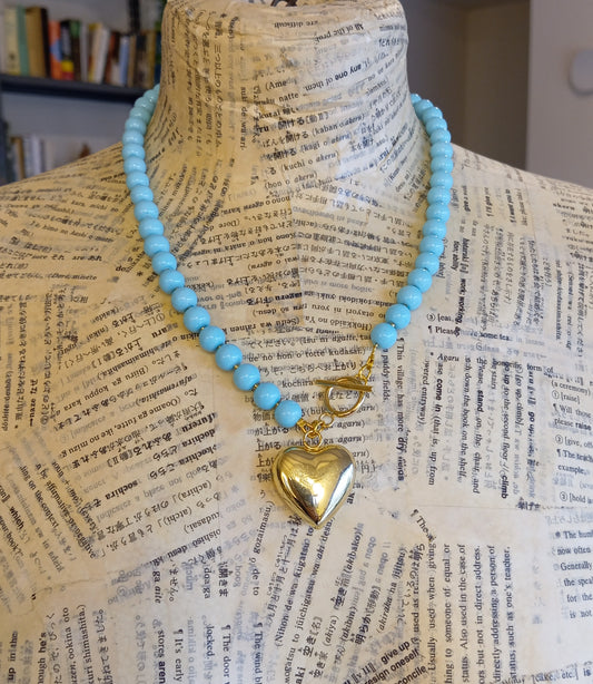 שרשרת טורקיז לב זהב