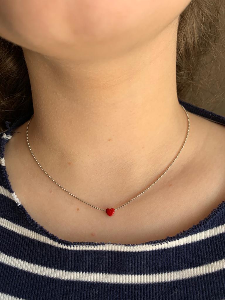 שרשרת לב טייני אדום זהובה