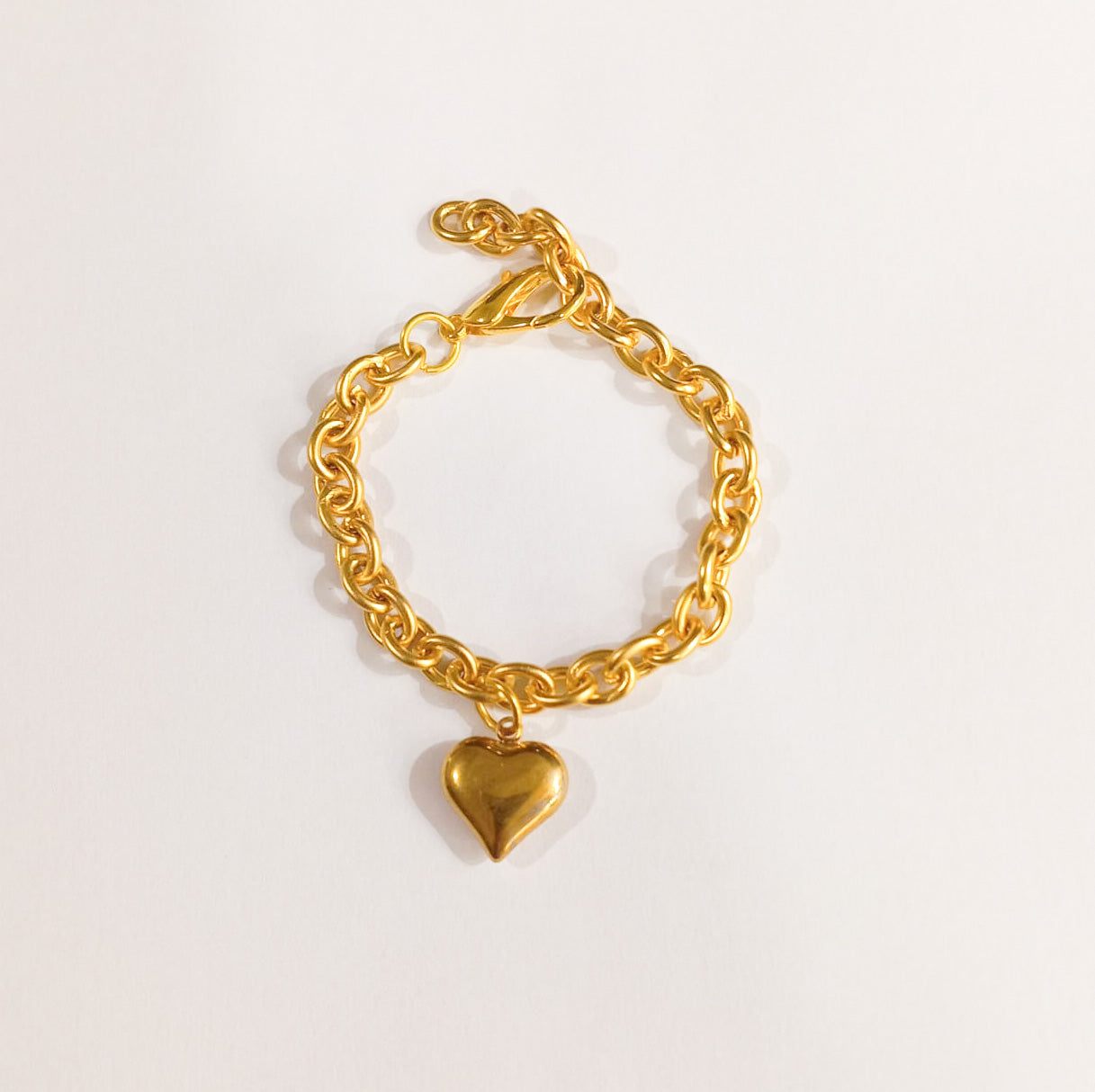 צמיד חוליות עם לב, ציפוי זהב