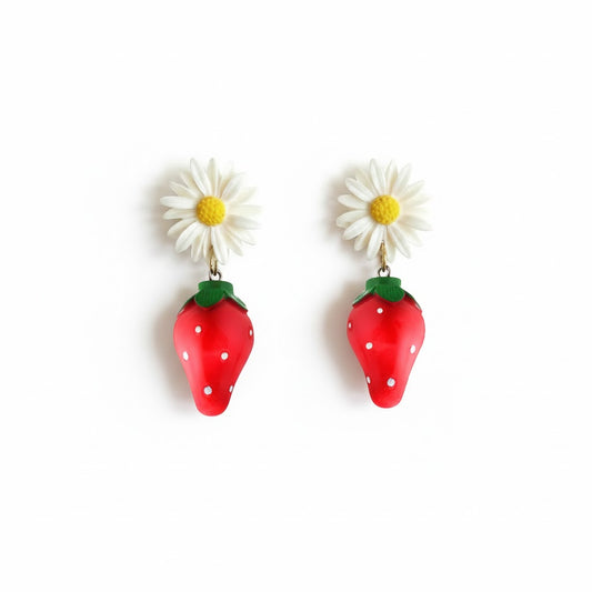 עגילים תלויים עם תות שדה