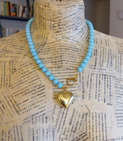שרשרת טורקיז לב זהב