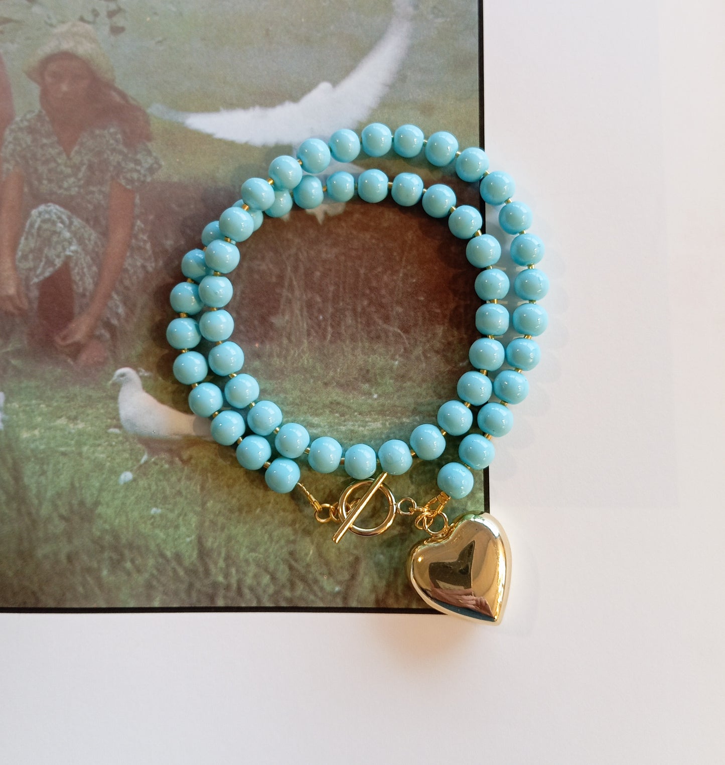 שרשרת טורקיז לב זהב