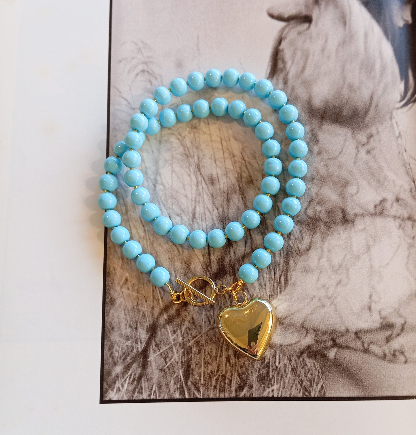 שרשרת טורקיז לב זהב