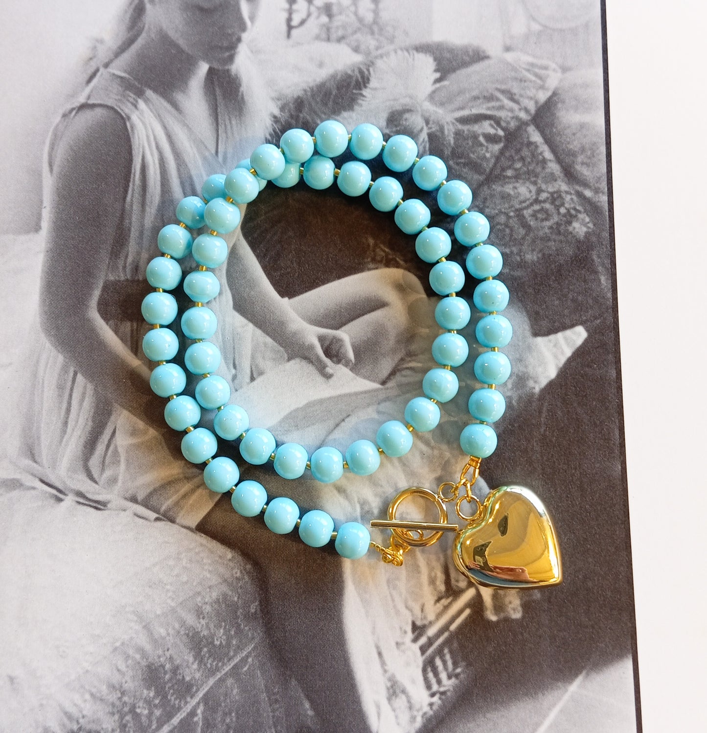 שרשרת טורקיז לב זהב