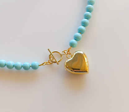 שרשרת טורקיז לב זהב