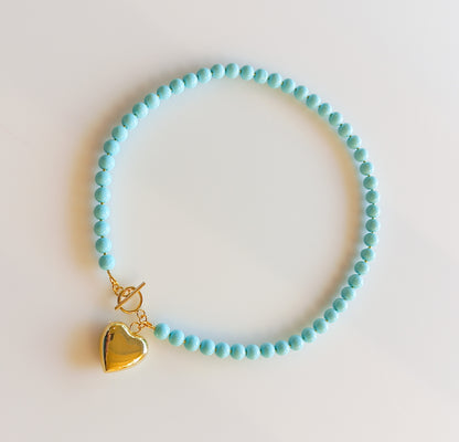 שרשרת טורקיז לב זהב