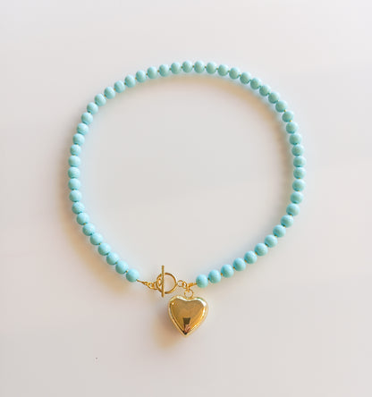 שרשרת טורקיז לב זהב