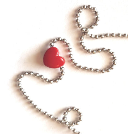 שרשרת לב טייני אדום כסופה