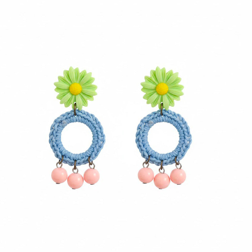 עגילי FLOWER POWER בירוק סלדין תכלת וורוד בייבי