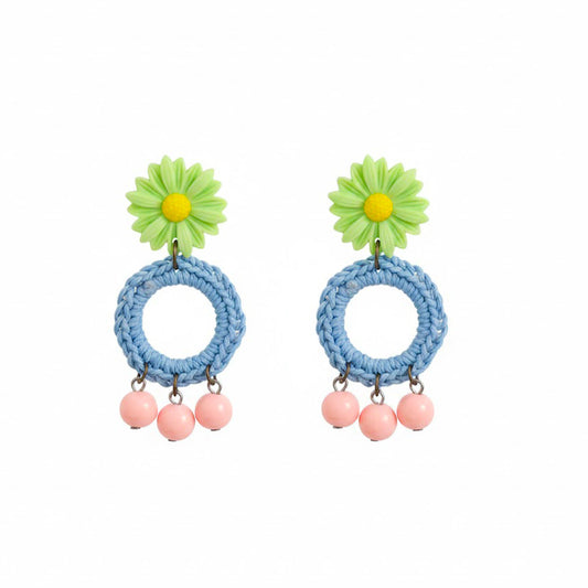 עגילי FLOWER POWER בירוק סלדין תכלת וורוד בייבי