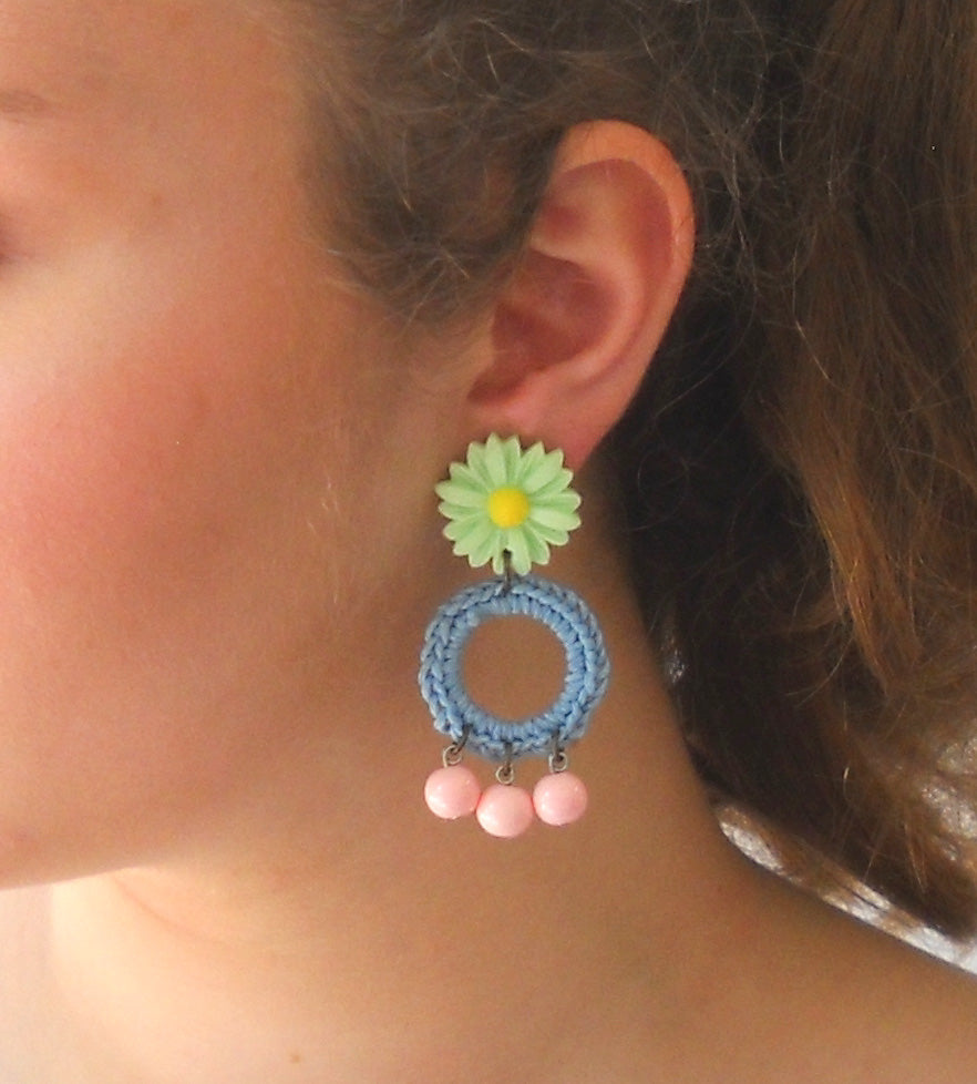 עגילי FLOWER POWER בירוק סלדין תכלת וורוד בייבי