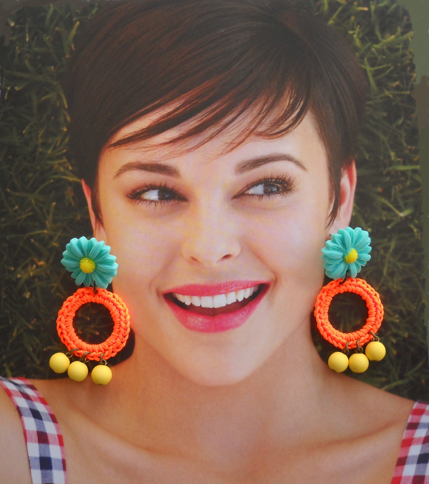 עגילי FLOWER POWER בטורקיז כתום צהוב
