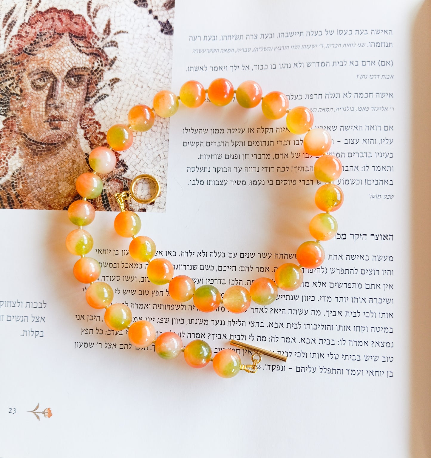 שרשרת אבן חן ג'ייד כתום ירוק