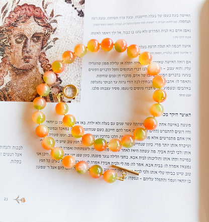 שרשרת אבן חן ג'ייד כתום ירוק