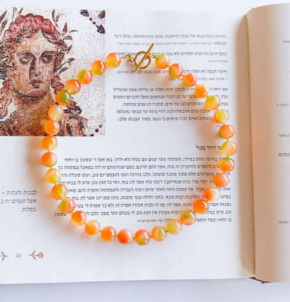 שרשרת אבן חן ג'ייד כתום ירוק