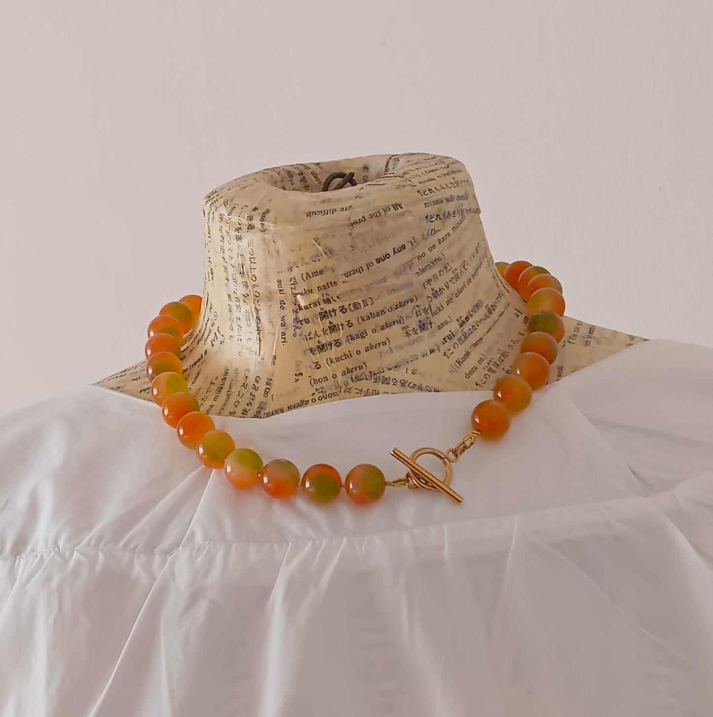 שרשרת אבן חן ג'ייד כתום ירוק