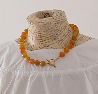 שרשרת אבן חן ג'ייד כתום ירוק