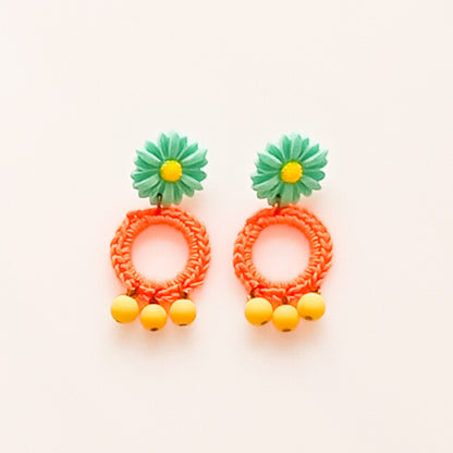 עגילי FLOWER POWER בטורקיז כתום צהוב