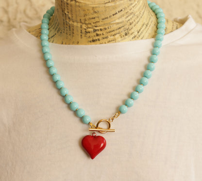 שרשרת טורקיז לב אדום