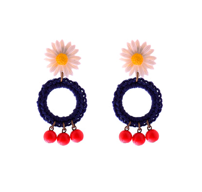 עגילי FLOWER POWER בכחול אדום לבן