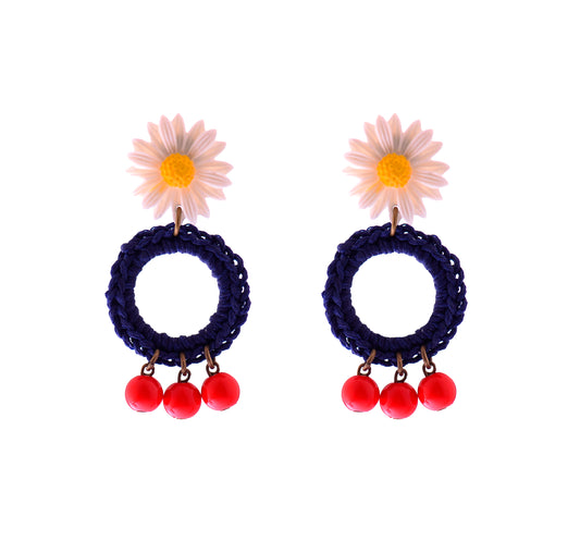 עגילי FLOWER POWER בכחול אדום לבן