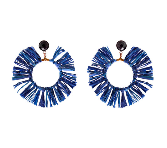 עגיל חישוק גדול מסדרת ראפייה - בכחול