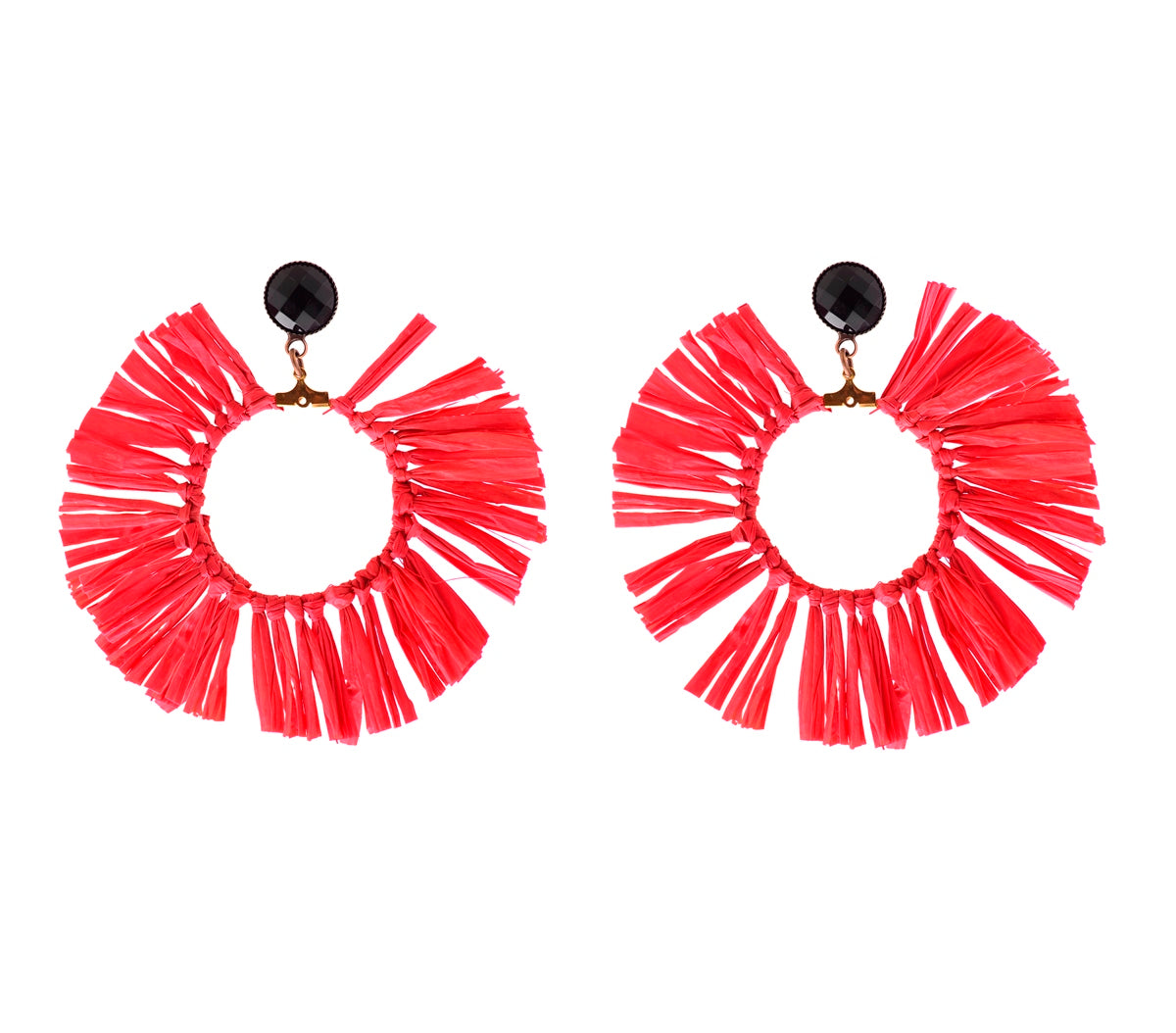 עגיל חישוק גדול מסדרת ראפייה - באדום