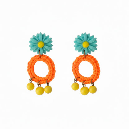 עגילי FLOWER POWER בטורקיז כתום צהוב